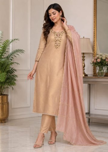 Stylish And Fancy Pure Soft Kanjivaram Silk With  Luxury Heavy Embroidery Designer Kurti Set Light Pink Color