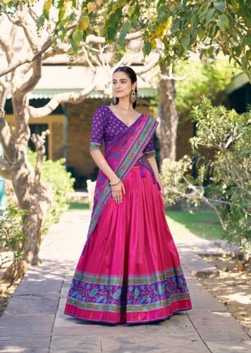 Stylish Designer Lehenga Choli Taser Silk Printed With Iconic Sparkle Rani Pink Color LFH LNB DN 1255