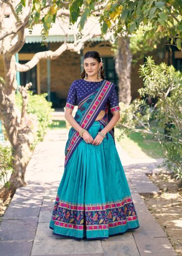 Stylish Designer Lehenga Choli Taser Silk Printed With Iconic Sparkle Navy Blue Color LFH LNB DN 1255