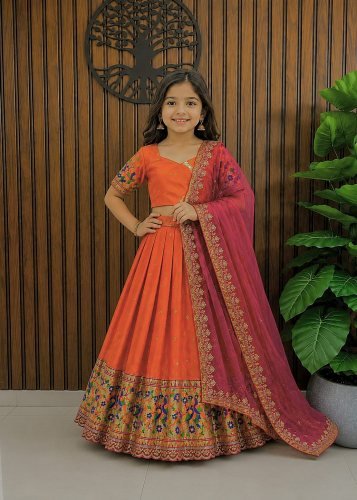 Stylish  Lehenga Choli Pure Heavy Paithani Silk With All Over Zari Weaving Work Orange Color LFH Parthian
