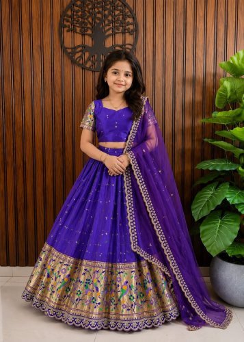 Stylish  Lehenga Choli Pure Heavy Paithani Silk With All Over Zari Weaving Work Dark purple Color LFH Parthian