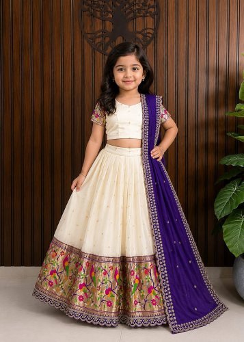 Stylish  Lehenga Choli Pure Heavy Paithani Silk With All Over Zari Weaving Work Cream Color LFH Parthian