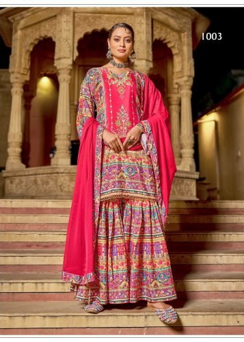 Suhani DN 1003 Pure Crepe Silk Digital Print With Original Mirror Work Radymade Pakistani Suit Pink Color