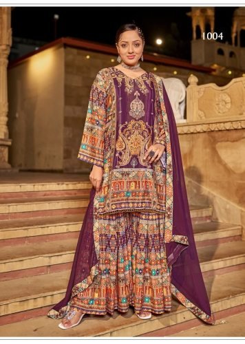 Suhani DN 1004 Pure Crepe Silk Digital Print With Original Mirror Work Radymade Pakistani Suit Wine Color