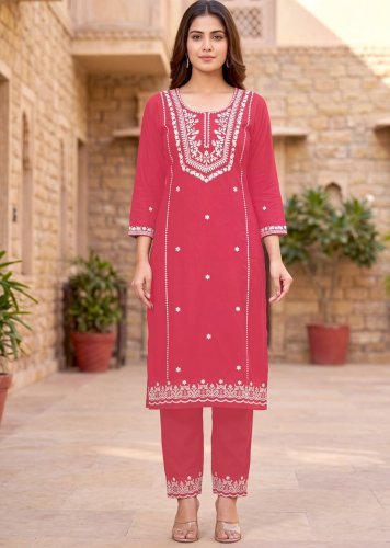 Suhani Fancy  Designer Kurti Pent South Cotton With Embroidery Work Pink Color