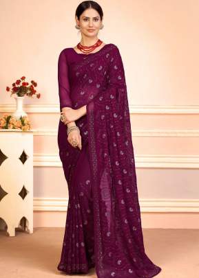 Suhani Fancy Georgette Sequence And Embroidery Work Designer Saree Wine Color