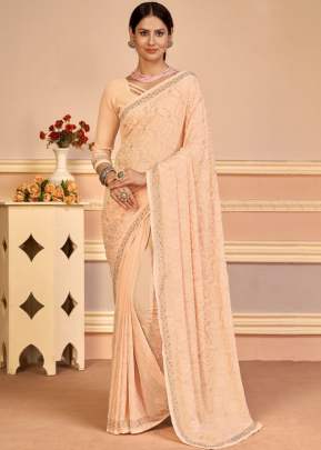 Suhani Fancy Georgette Sequence And Embroidery Work Designer Saree Peach Color