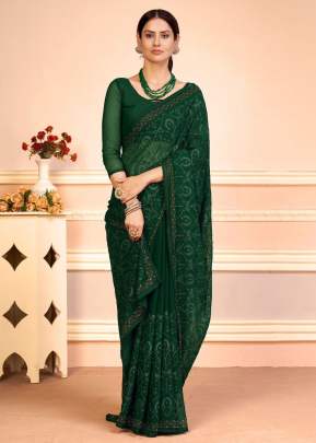 Suhani Fancy Georgette Sequence And Embroidery Work Designer Saree Green Color