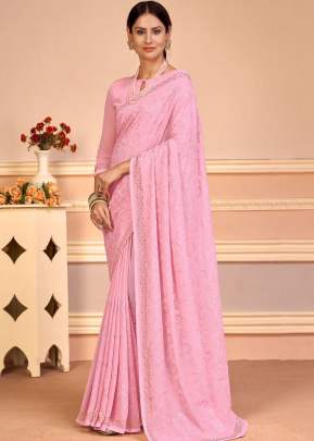 Suhani Fancy Georgette Sequence And Embroidery Work Designer Saree Pink Color