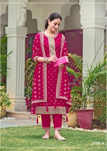 Suit DN 2108 Blooming Faux Georgette With Heavy Embroidery Work Designer Suit Pink Color
