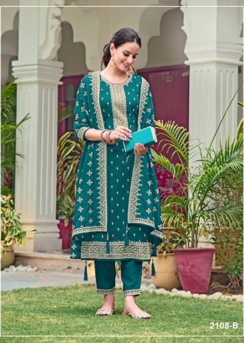 Suit DN 2108 Blooming Faux Georgette With Heavy Embroidery Work Designer Suit Teal Green Color