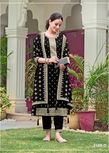 Suit DN 2108 Blooming Faux Georgette With Heavy Embroidery Work Designer Suit Black Color