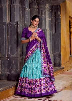 Tussar Silk Lehenga Choli With Ikkat Print Collection Sky Blue Color DN 1246