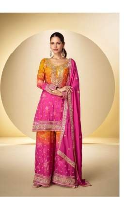 Today Presenting Gulkayra Designer Kanika Salwar Suit Real Chinon Digital Print With Embroidery Yellow Pink color DN 7599