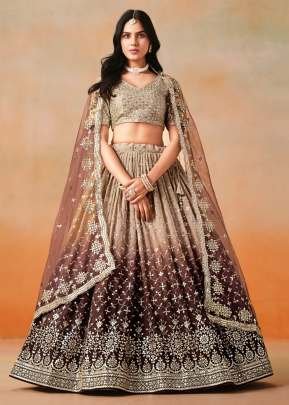 Exclusive Designer Wedding Lehenga Choli Georgette Zari and Multiple Sequence With Embroidery Work Brown Color