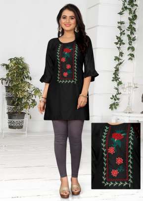 Tops Vol 2 14 Kg Rayon With Embroidered Tops Black Color