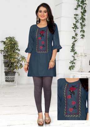 Tops Vol 2 14 Kg Rayon With Embroidered Tops Grey Color