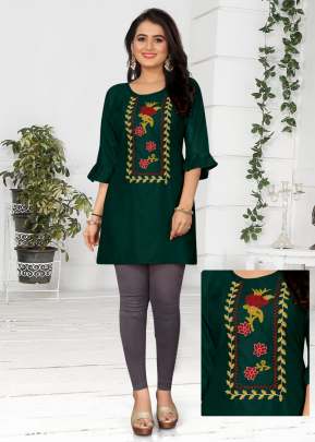 Tops Vol 2 14 Kg Rayon With Embroidered Tops Green Color