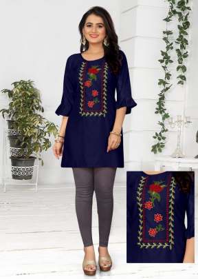 Tops Vol 2 14 Kg Rayon With Embroidered Tops Blue Color
