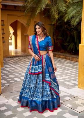 Traditional Elegance In Dola Silk Graceful Batik Art With Zari Weaving Designer Lehenga Choli Royal Blue Color DN 1252