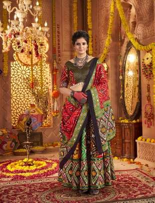 Traditional Navratri Collection Organic Cotton And All Over Print With Aari And Foil Work Multi Color 