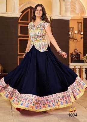 Traditional Navratri Garba Nights Heavy Banglori And Print Work With Lase Patti Lehenga Blouse Set Blue Color 