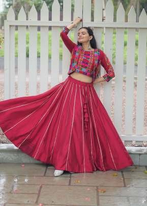 Traditional  Navratri Roman fabric Kutchi And Gamthi With Embroidered Work Lehenga Choly Maroon Color DN 7132