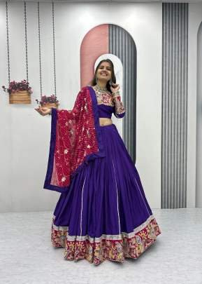 Traditionally Navratri Collection Pure Cotton And Embroidery Coding Sequence Work With Ribbon Lace Lehenga Choli Blue Color DN 271
