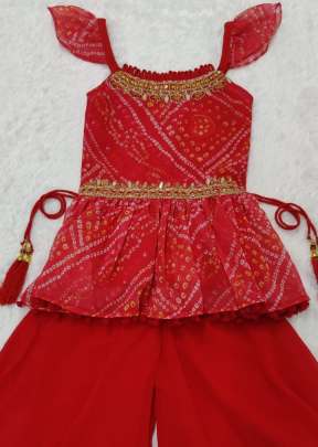 Trending Bandhani Printed Party Wear Kids Palazzo Sharara Suit  Red Color Vol 1