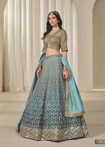 Trendy Designer Lehenga Choli Premium Chinon Silk With Embroidery And Sequence Work Rama Green Color DN 1083