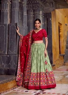 Tussar Silk Lehenga Choli With Ikkat Print Collection Mint Green Color DN 1246