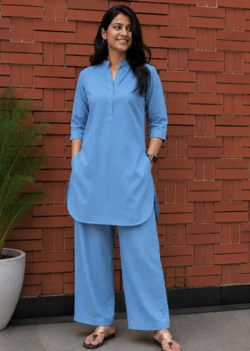 Flex Cotton With Chic Co-Ord Set for Every Occasion Sky Blue Color Trendy Co-Ord Set