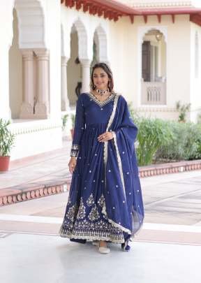 Vichitra Silk Sequence Embroidered Work Anarkali Gown With Dupatta Collection Blue Color KA DN 1214