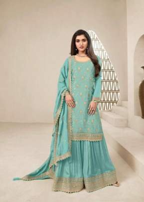 Vinay Fashion Kuleesh Karva Heavy Blooming Viscose Chinon Jacquard Palazzo Suit Turquoise Green Color DN 68371
