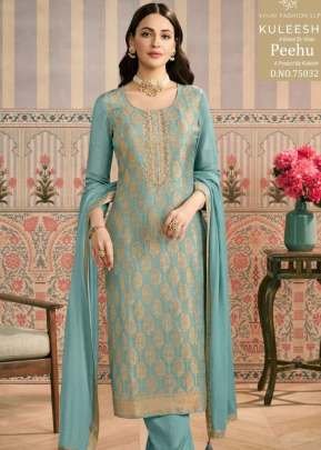 Vinay Kuleesh Peehu Premium Salwar Suit In Heavy Simar Jacquard With Khatli Neck Work Light Blue DN 75032