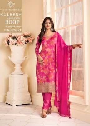 Vinay Kuleesh Roop Designer Salwar Suit In Heavy Chinon With Multi Digital Print And Sequence Embroidery Rani Pink DN 75391