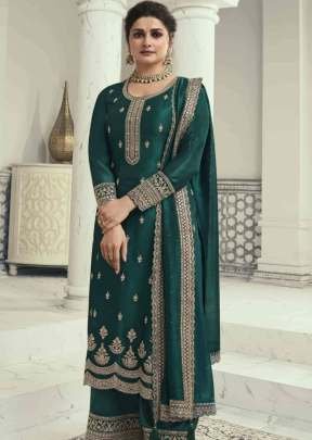 Vinay Kuleesh Shaheen 7 Heavy Silk Georgette With Sequence Embroidery Work Palazzo Suit Bottle Green Color DN 66935