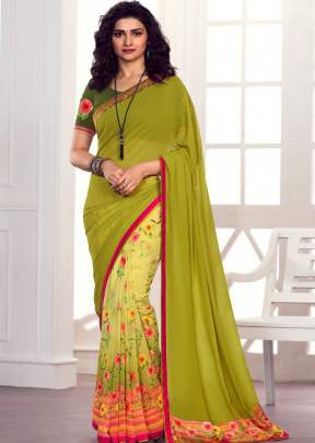 Vinay Prachi Designer Heavy Georgette Silk Printed Saree Parrot Color
