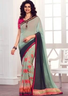 Vinay Prachi Designer Heavy Georgette Silk Printed Saree Pista Color