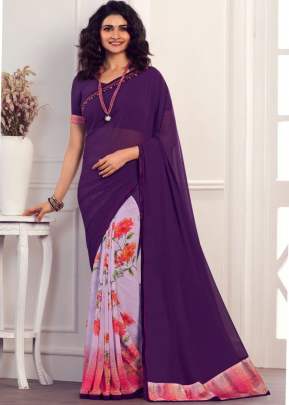 Vinay Prachi Designer Heavy Georgette Silk Printed Saree Wine Color