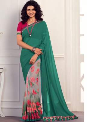 Vinay Prachi Designer Heavy Georgette Silk Printed Saree Floracance Green Color