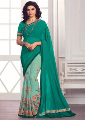 Vinay Prachi Designer Heavy Georgette Silk Printed Saree Rama Green Color