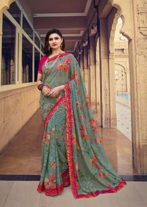 Vinay Prachi Heavy Georgette Silk Printed Saree Grey Color DN 23556