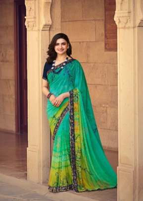 Vinay Prachi Heavy Georgette Silk Printed Saree Rama Green Color DN 23557