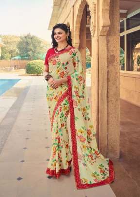 Vinay Prachi Heavy Georgette Silk Printed Saree Cream Color DN 23558