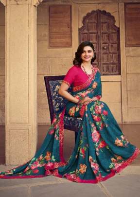 Vinay Prachi Heavy Georgette Silk Printed Saree Blue Color DN 23559