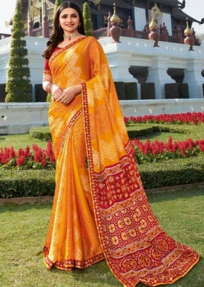 Vinay Sheesha Starwalk Vol 57 Chiffon Bandhani Saree DN 22926 Orange