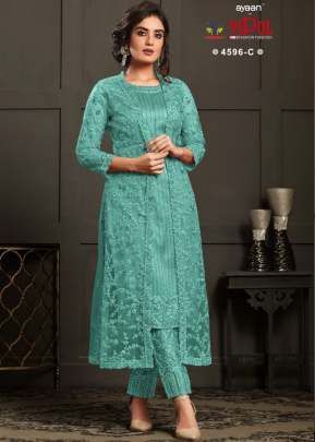 Vipul Ayaan Heavy Butterfly Net With Embroidered Designer Salwar Suit Sky Color DN 4596