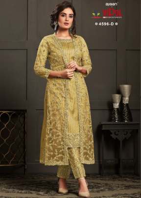 Vipul Ayaan Heavy Butterfly Net With Embroidered Designer Salwar Suit Yellow Color DN 4596