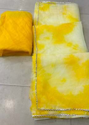 Vishnupriya Heavy Organza With Beautiful Hand Drying Shibori Print Saree Yellow color